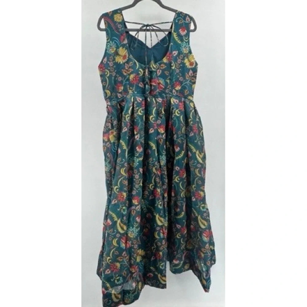 Indya Luxe NEW Teal Floral Foil Anarkali Maxi Dress XL Indian Wedding Party